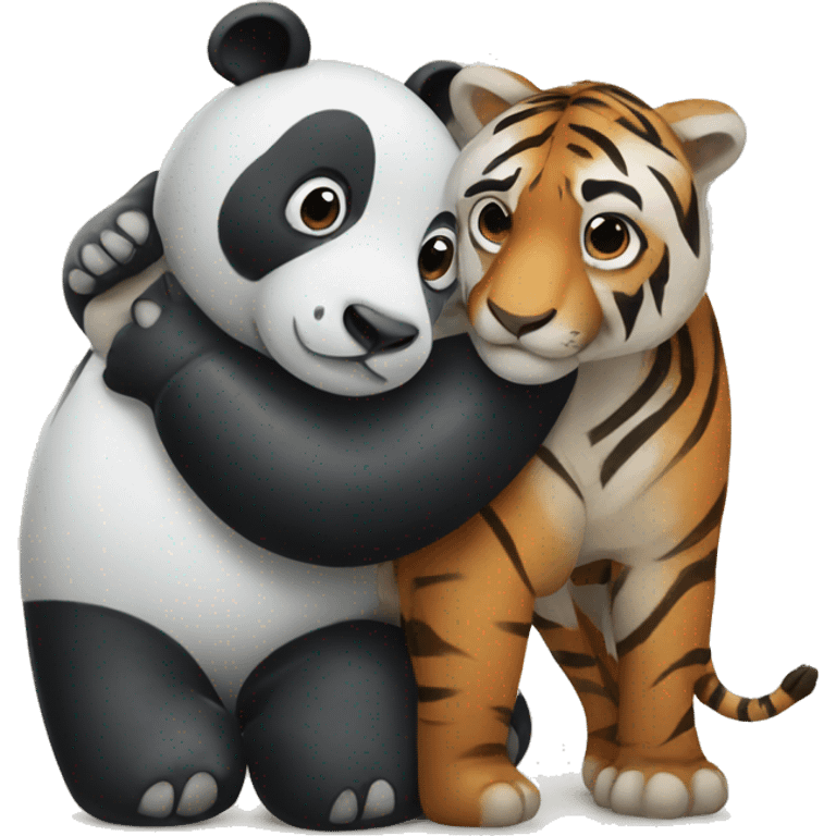 A panda, elephant and tiger hugging emoji