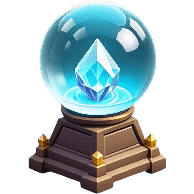 Clash of Clans aesthetic: Cinematic Playful 3D Isometric Crystal Ball Emoji, rendered in a 3D vector-style similar to standard emojis with minimal shading and bold, simplified shapes. A compact, distinct form with signature details, softly glowing with a fantasy RPG magic charm. Simplified yet unmistakably iconic, highly detailed and consistent, glowing with a soft radiance and high shine. Stylized with a touch of heroic grandeur and a soft glowing outline, capturing the essence of a beloved gaming relic with a friendly, playful manner! emoji