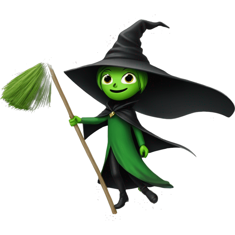 Broom Flying green witch with black big cape extending like a v shape emoji