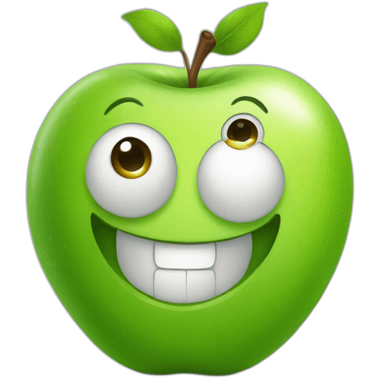 a green apple with big eyes and smile emoji