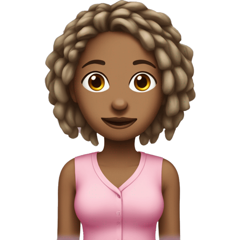 Olive￼ skin, toned, female, with dreadlocks that are brown, holding dog grooming, tools wearing a pink shirt ￼ emoji