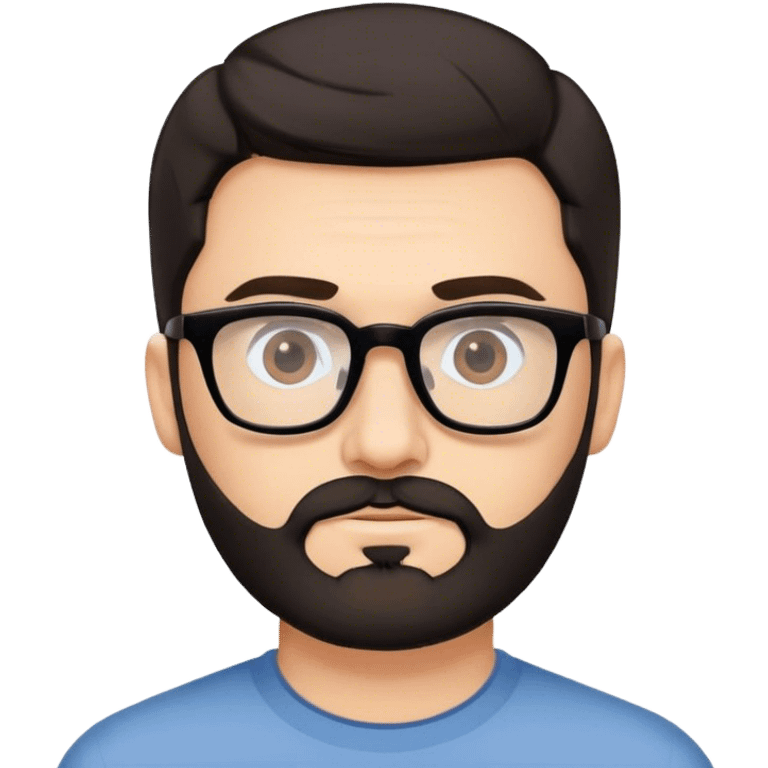 Portrait of a caucasian man early 40s, short dark hair and dark beard, dark rimmed glasses emoji