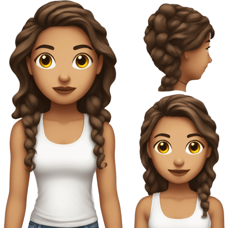 Latina girl long brown hair hoop earrings and a white tank top on  emoji