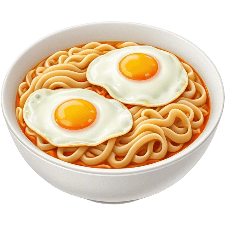 Spicy bowl of noodles with fried eggs emoji