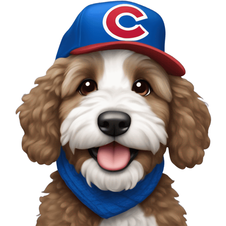 Bernedoodle with chicago cubs hat and scarf emoji