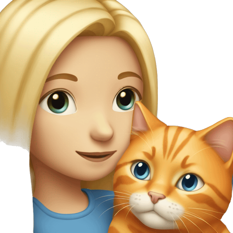 Blond girl with blue eyes petting an orange cat  emoji