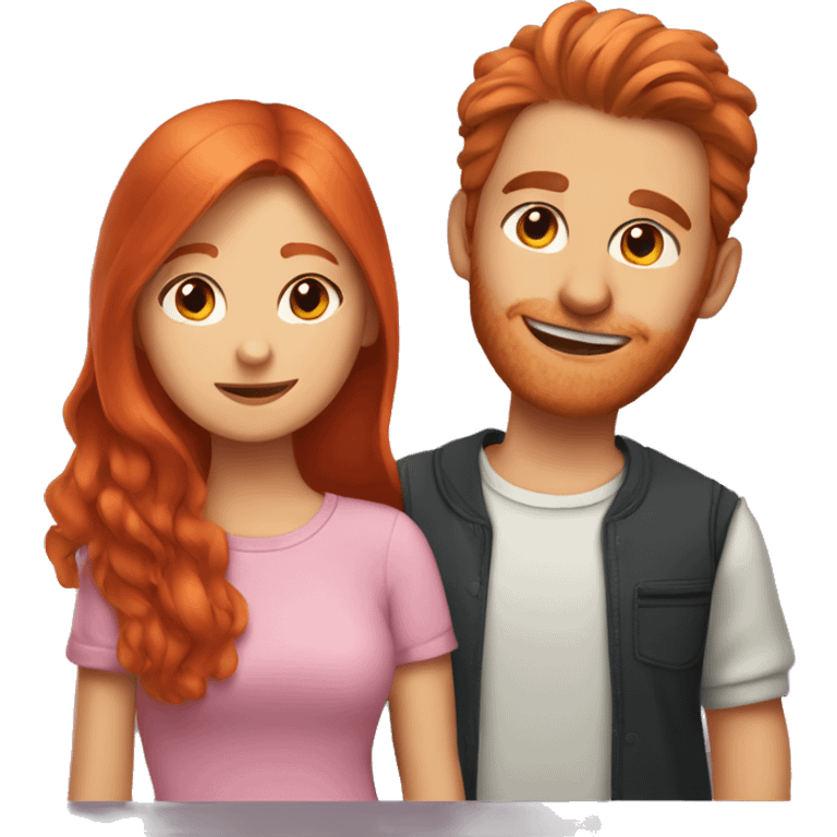 A red-haired cat with a girl and a guy emoji