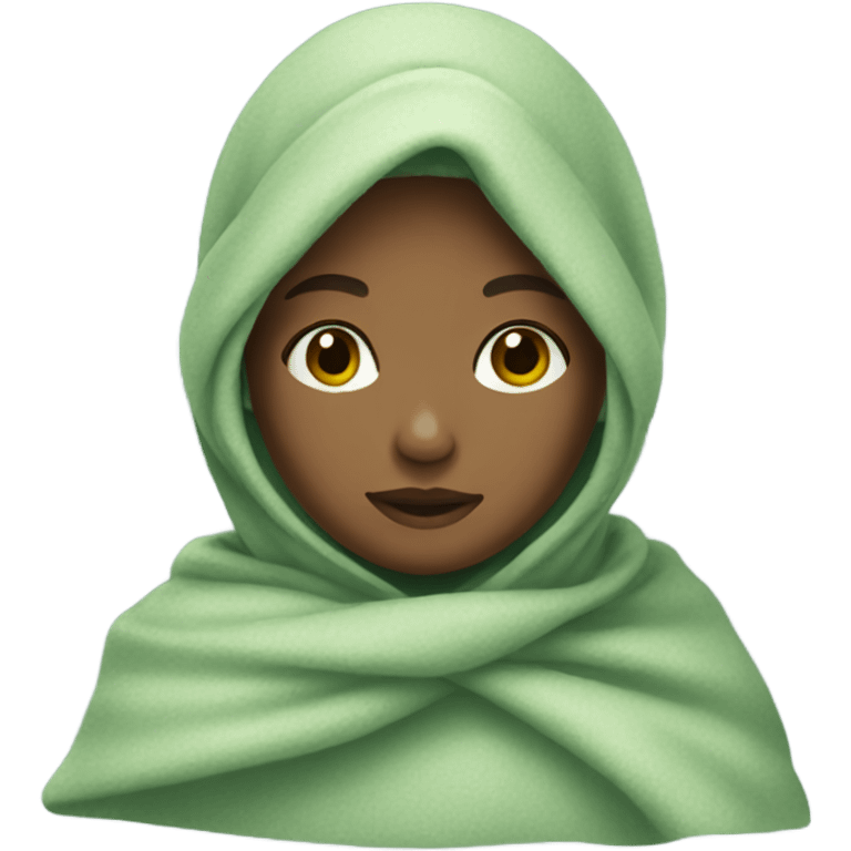 A girl wearing a sage green blanket  emoji