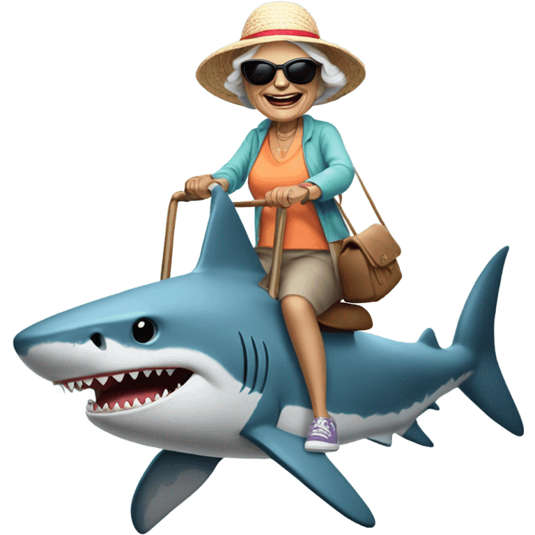 grandma riding a shark emoji