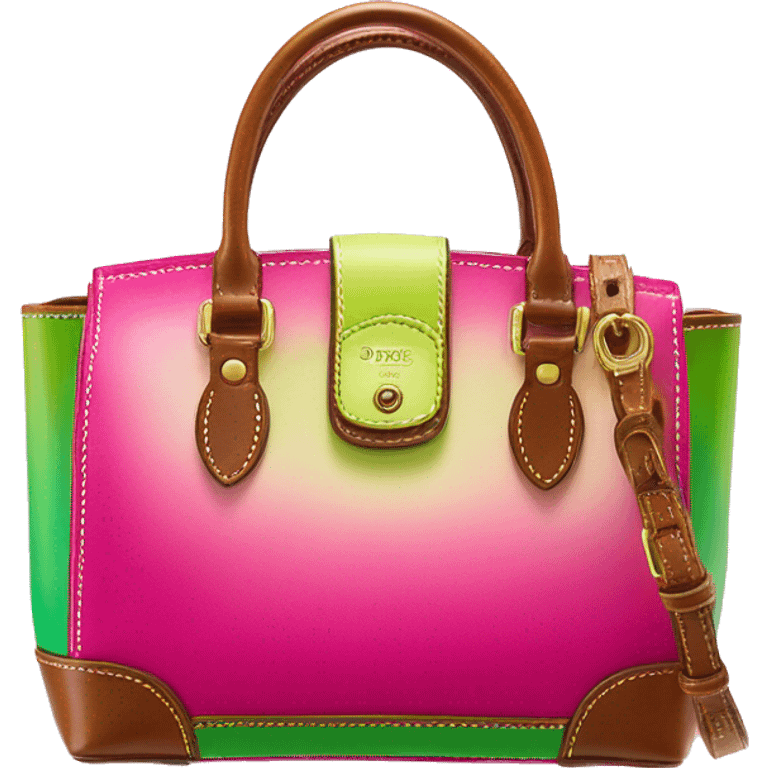 Realistic hot pink to lime green ombre Dooney and Bourke satchel purse without strap. emoji