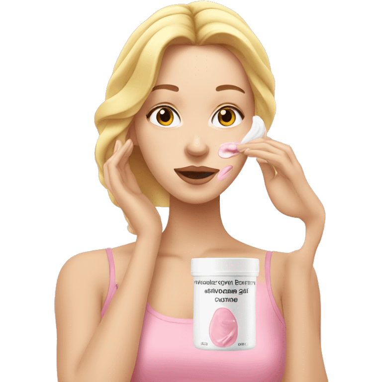 white girl applying cream on face pink emoji