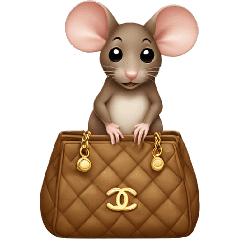 Cute brown mouse sitting in a Chanel bag emoji