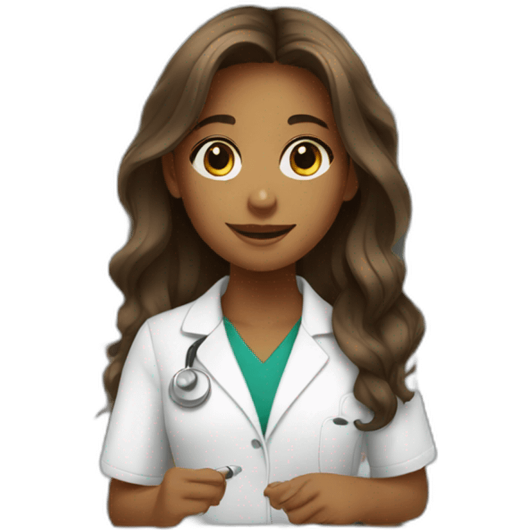 Brown young girl with long hair working in a pharmacy emoji