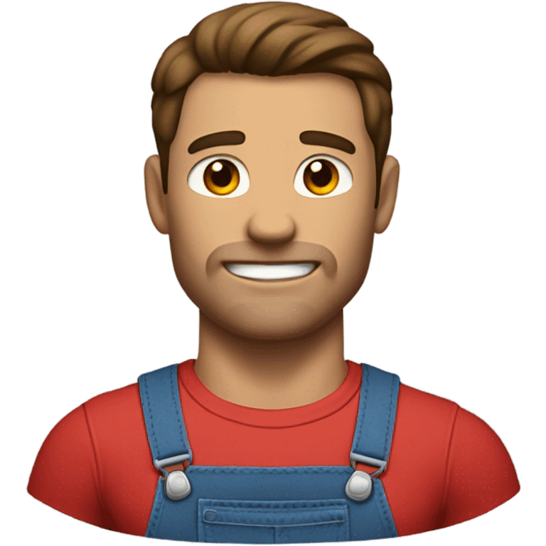 Muscular man with huge arms brown hair wear a red shirt and blue overalls emoji