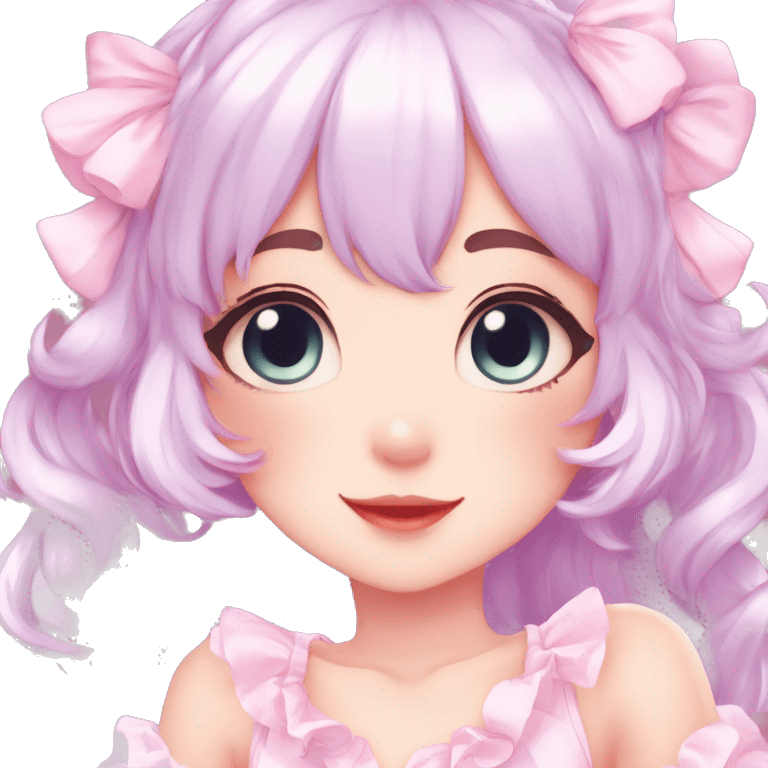 Shiny Blushing Cute Romantic Kawaii Beautiful Pastel Lolita Anime Catgirl Trending Style Cottagecore Pastelcore  full body emoji