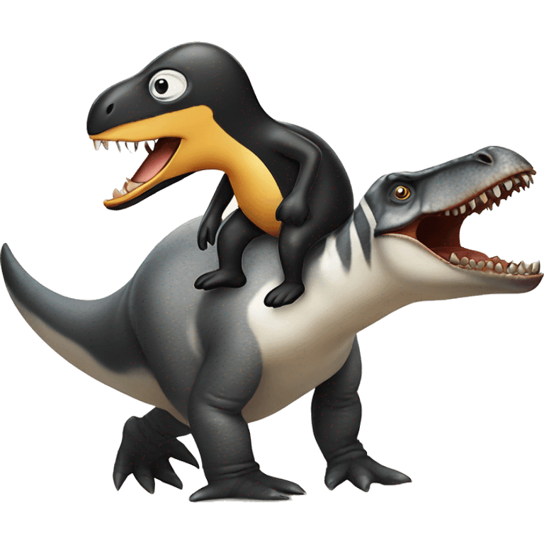 Penguin riding a Tyrannosaurus rex  emoji