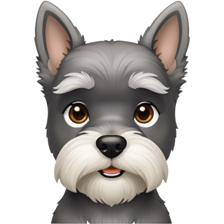 Cinematic Noble Miniature Schnauzer Portrait Emoji, Standing with a proud and stately demeanor, showcasing a sharply defined, salt-and-pepper fur with distinguished eyebrows and a confident, alert expression, simplified yet exquisitely detailed, glowing with a refined, dignified radiance, high shine, exuding intelligence and classic noble charm, soft glowing outline, capturing the essence of a noble Miniature Schnauzer that commands attention with effortless style! emoji