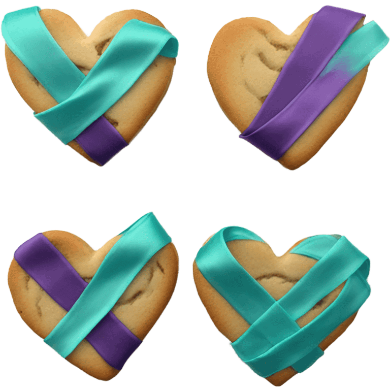 Heart cookie, teal purple suicide awareness ribbon emoji