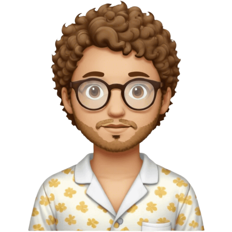 Young man with short curly brown hair, round glasses, light beard in a pyjama emoji