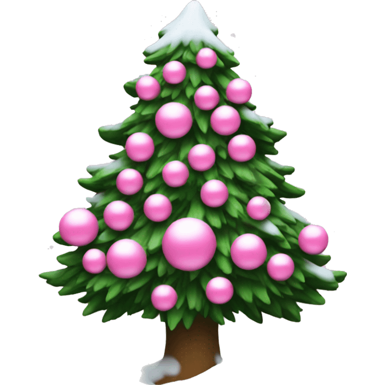 A Christmas tree with snow and pink globes  emoji