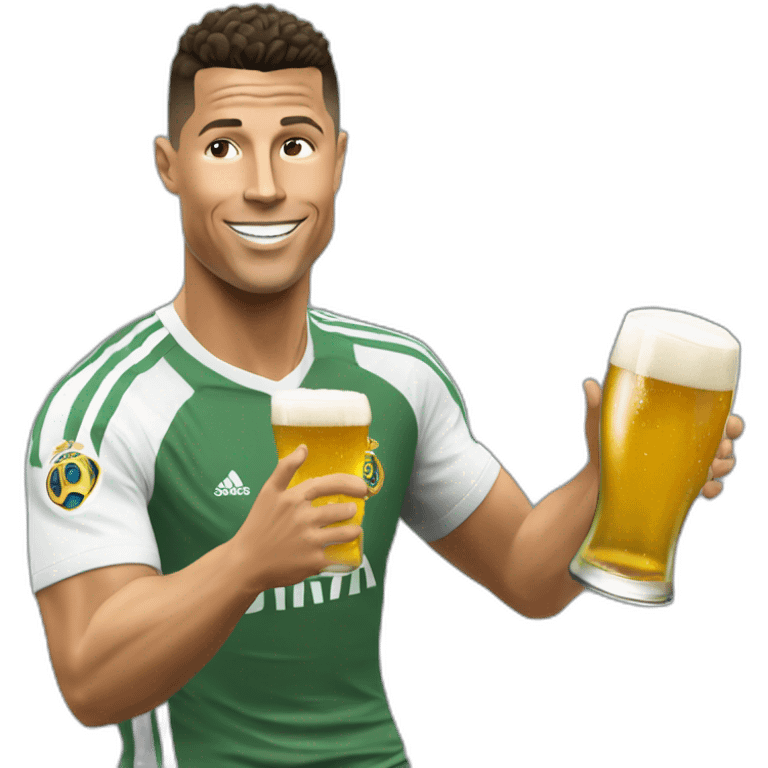 Ronaldo qui fait une retourné avec une bière et un ballon emoji