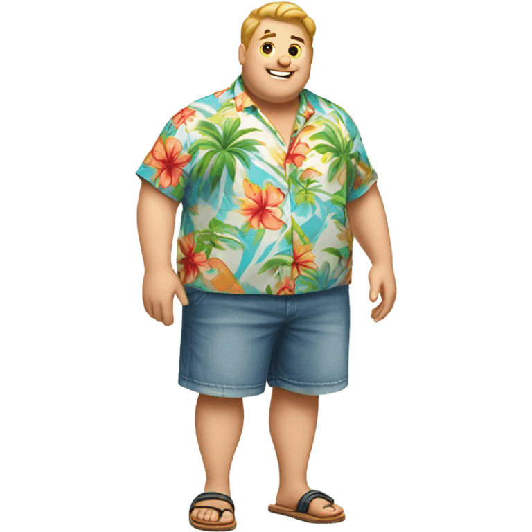 Chubby white guy in hawai shirt and slips emoji