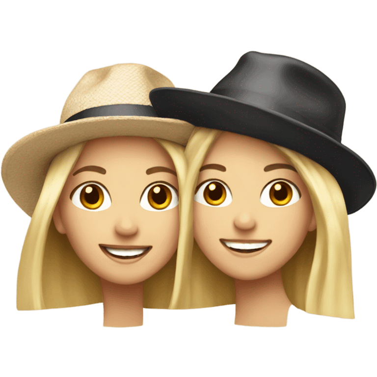 blonde and brunette girls with hat smiling emoji