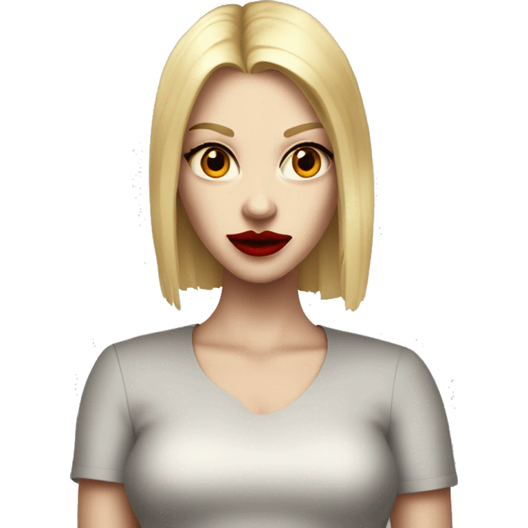 a tall and slender hellborn demon known for her blonde hair, rosey red cheeks, red lips, and sharp sense of style.  emoji