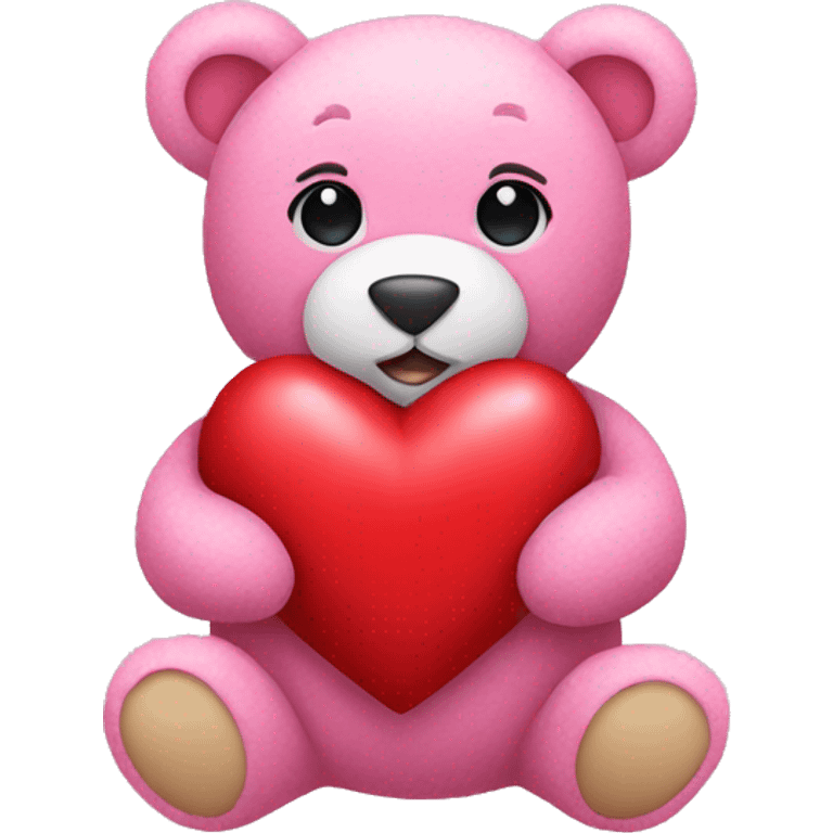 Pink teddy bear holding a red heart  emoji