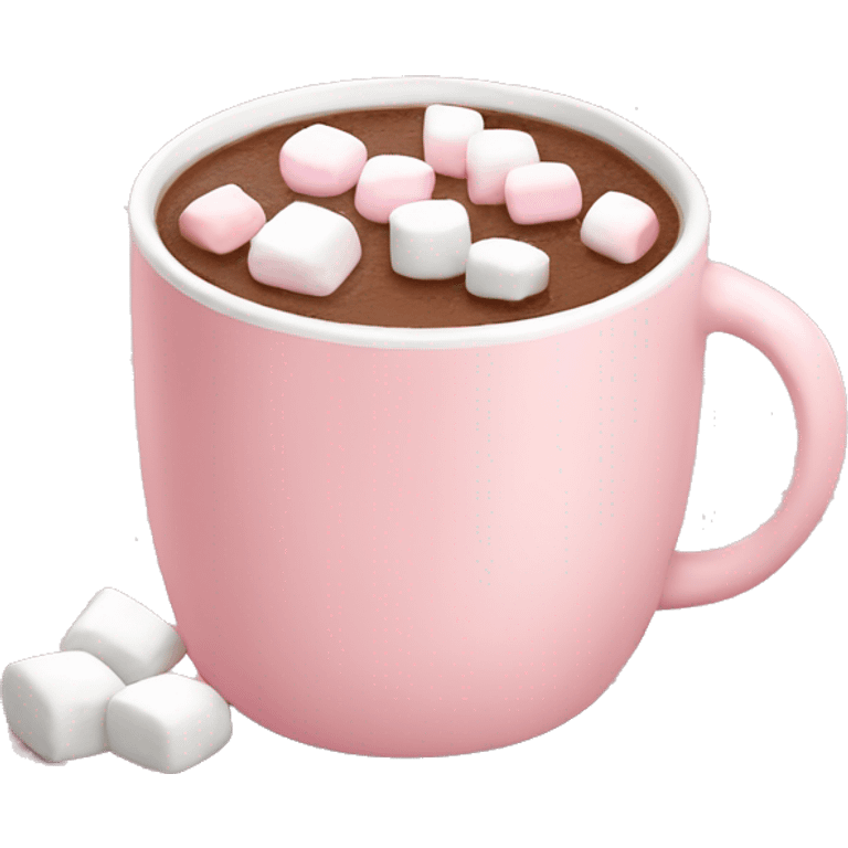 Light pink mug with hot chocolate and marshmallows on top  emoji