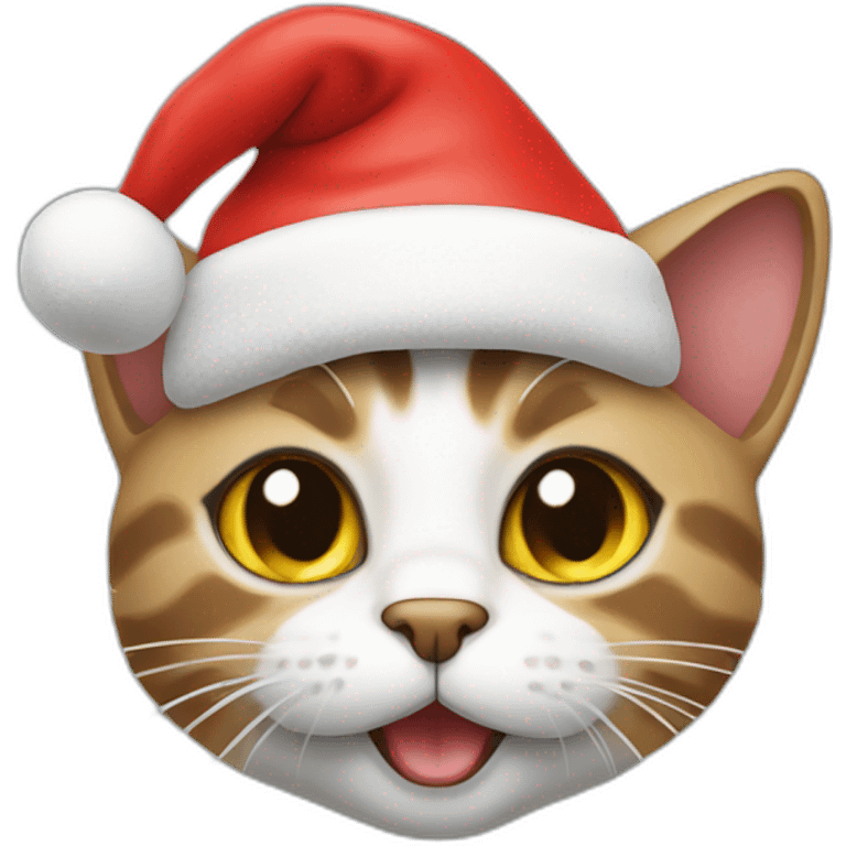 cat washes itself wearing santa claus hat emoji