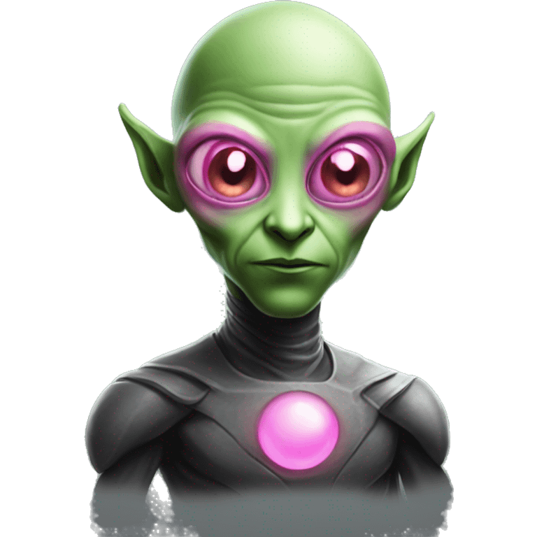 proud and bald green alien with huge pink eyes alien emoji