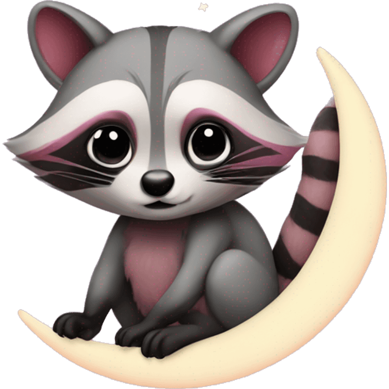 Pink raccoon in moon emoji