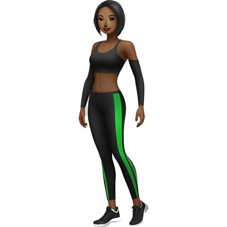 luxury elegant woman fitness. black attire with green line emoji