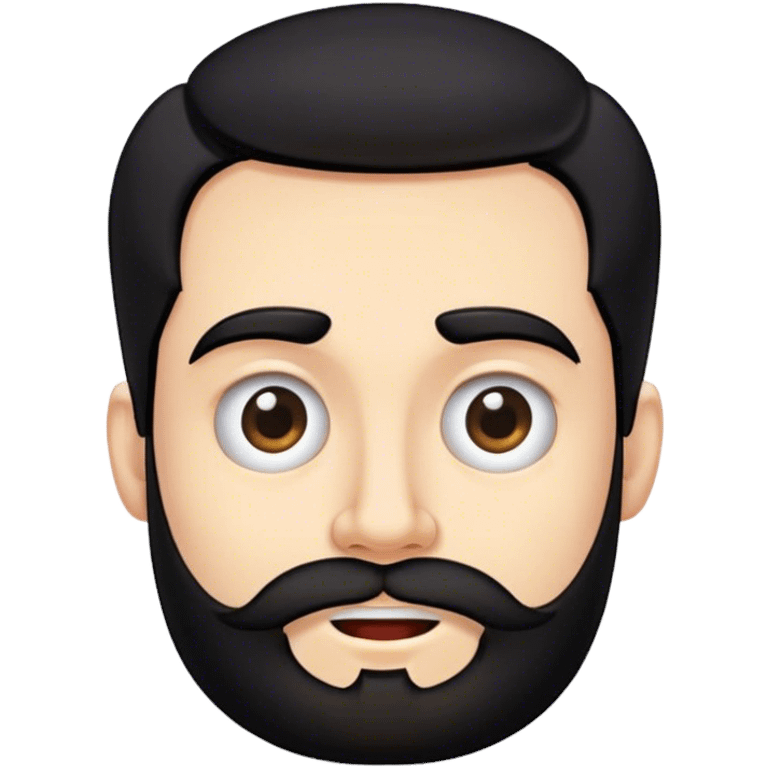 Distorted cartoon face after punch, stretched cheeks, trimmed beard, medium-length black hair, short sides, hair forward, transparent background. emoji