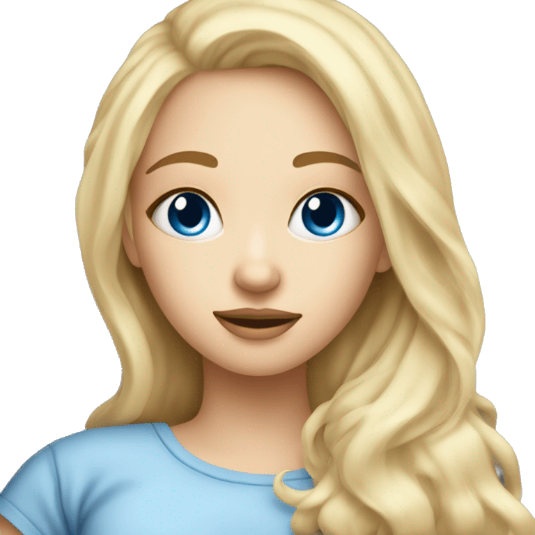 Pretty white blonde girl with blue eyes laying in bed comfy emoji