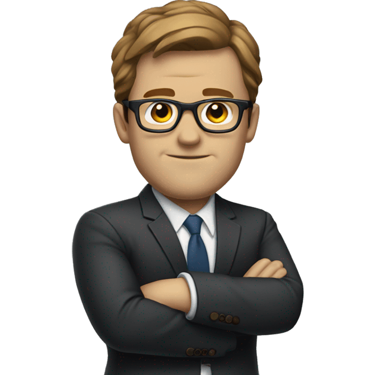 white man in a suit with arm crossed, brown hair, glasses emoji