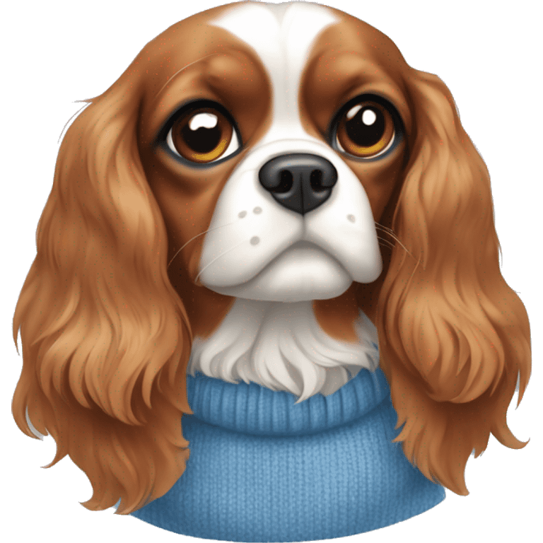 Cavalier King Charles spaniel in blue sweater emoji