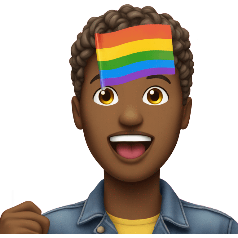 person holding LGBTQ flag with tongue out emoji