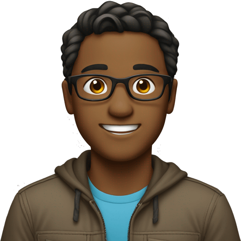 Create an emoji of a brown boy, with straight hair on one side, wearing round glasses, smiling emoji