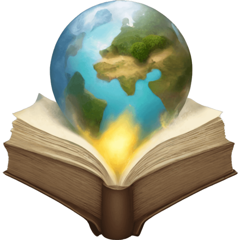 Fantasy book with world coming out emoji