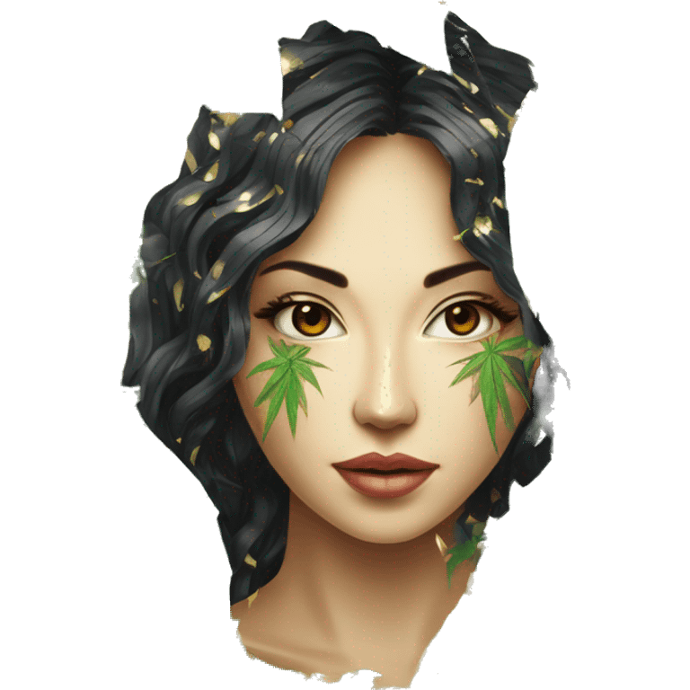  Hemp 420 lady face melting gold drizzle kintsugi palm leaves tropical made of 420 origami newspaper roses hemp leaves lantern fairy lights burning paper and hemp leaves in hair emoji