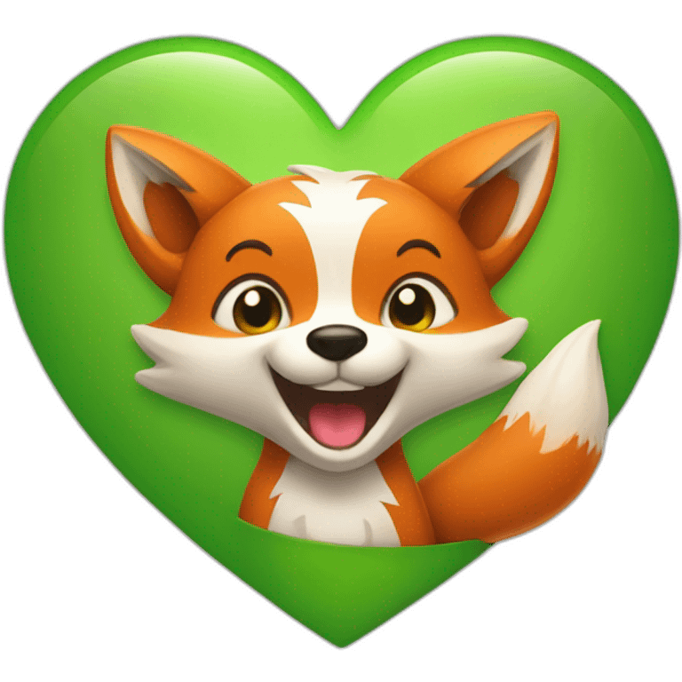 Happy Fox with a green heart in his hand  emoji