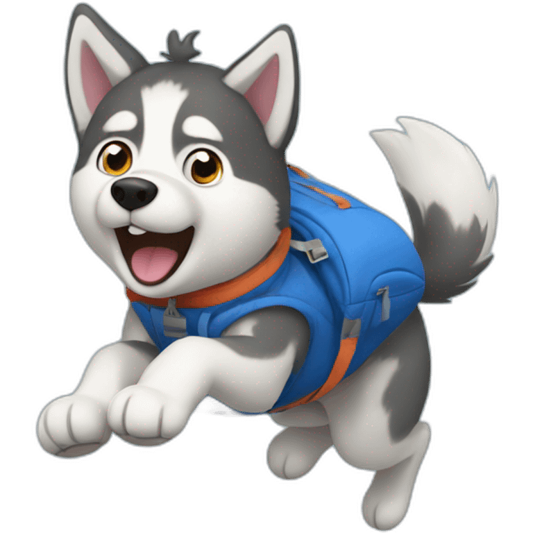 husky jumping with parachute emoji