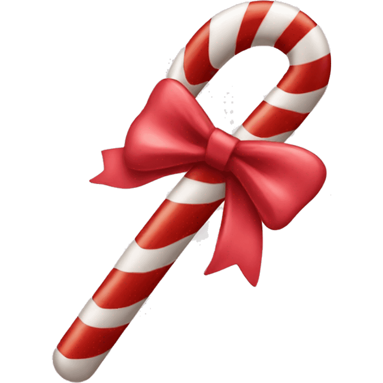 A singular candy cane with a bow on it  emoji