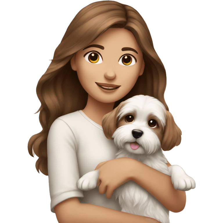 Brown hair girl with small maltese puppy emoji