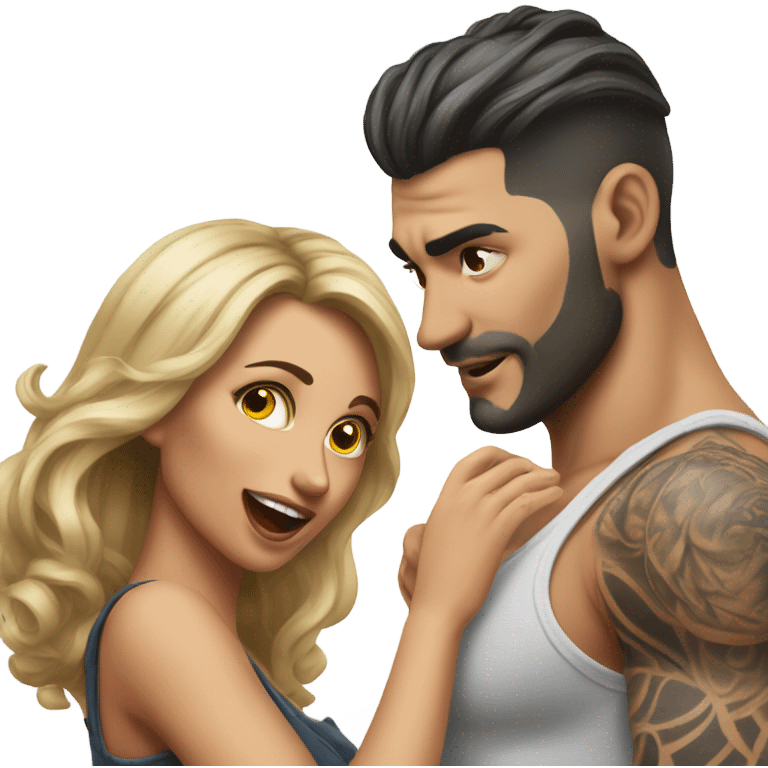 Hyper Realistic beautiful woman slapping a very handsome tattooed man emoji