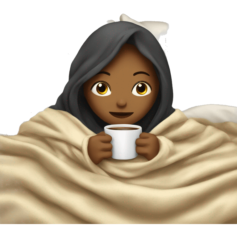 girl inside a blanket sipping coffee eyes closed emoji