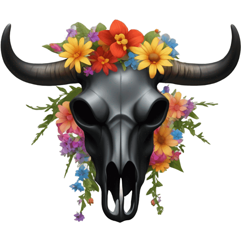 Black Bull skull with flowers  emoji