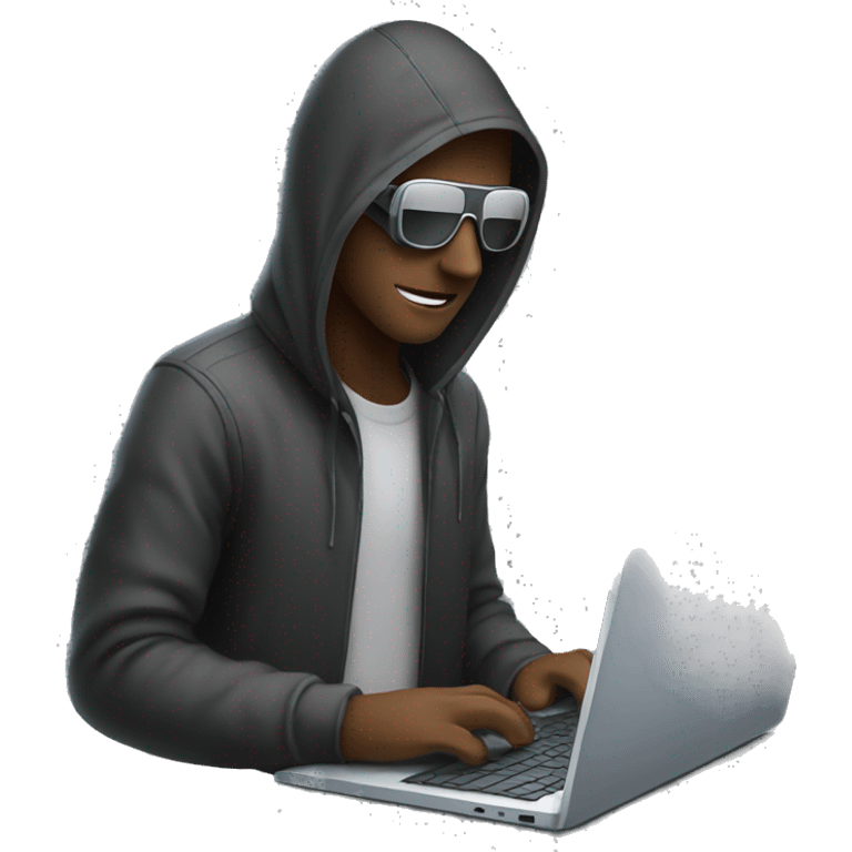 a real person, a hacker, doing something on a laptop. emoji